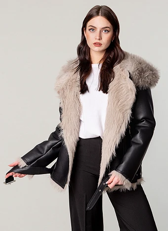 Lipsy faux leather faux fur collar waterfall on sale jacket