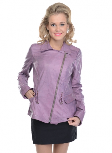 женская фиолетовая кожаная куртка